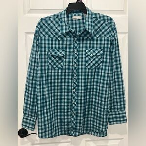 Wrangler‎ Teal Pearl Snap Front Shirt Men’s Size 2XT TALL